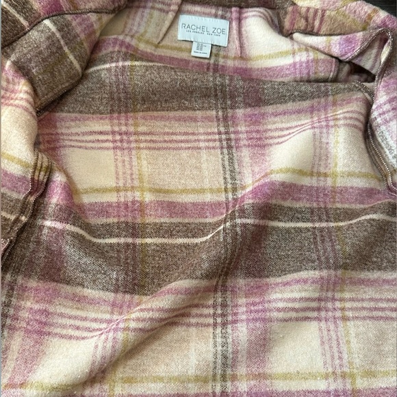 RACHEL ZOE Pink and Tan Plaid Open Front Coat with Pockets Size XS - Picture 6 of 11